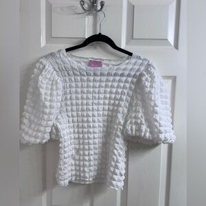 Muse Republic Clothing White Textured Puffed Sleeve Crop Top Size M